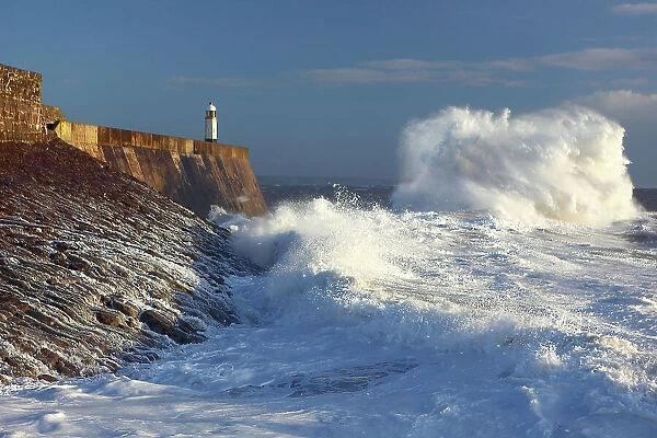Storm waves at Porthcawl Pier, South Wales, United Kingdom, Europe