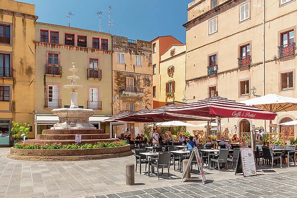 Street cafe in the old town of Bosa, Oristano district, Sardinia, Italy, Mediterranean, Europe