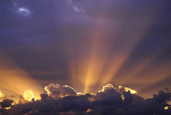Sun beams through stormy sky, Sydney, New South Wales, Australia, Pacific