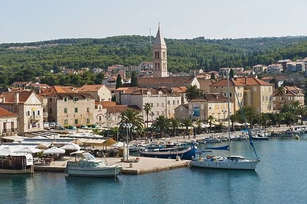 Supetar Harbour and the Church of the Annunciation, Brac Island, Dalmatian Coast, Adriatic, Croatia, Europe