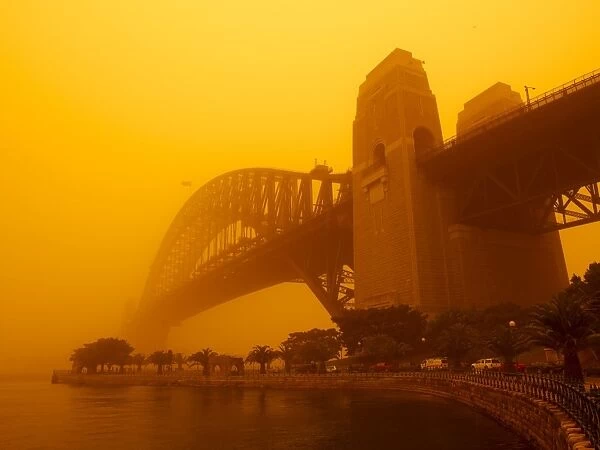 Sydney Harbour Bridge during red dust storm, Sydney, New South Wales, Australia, Pacific