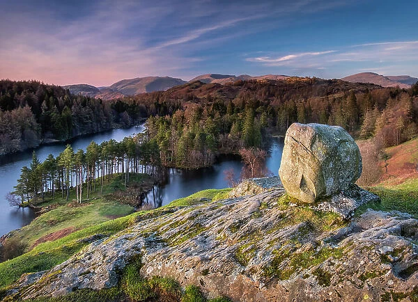 Tarn Hows backed by the Helvellyn Range, near Coniston, The Lake District National Park, UNESCO World Heritage Site, Cumbria, England, United Kingdom, Europe