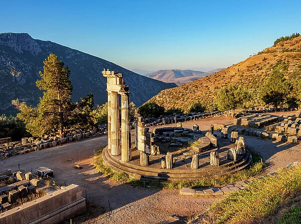 Tholos of Delphi, Temple of Athena Pronaia, sunrise, Delphi, UNESCO World Heritage Site, Phocis, Greece, Europe