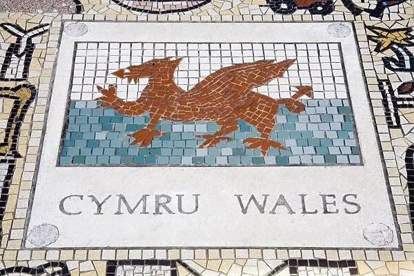 Tile mosaic of Welsh crest at Millennium Stadium, Cardiff City, Wales, United Kingdom