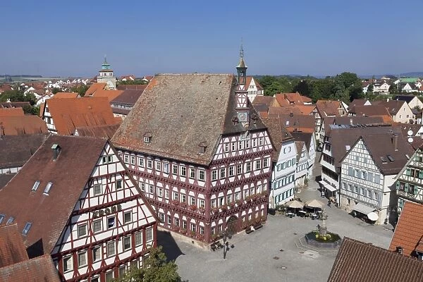 Town Hall at Market Square, oberer Torturm Tower, Markgroningen, Ludwigsburg District, Baden Wurttemberg, Germany, Europe