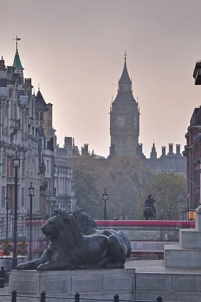 Trafalgar Square and Big Ben at dawn, London, England, United Kingdom, Europe