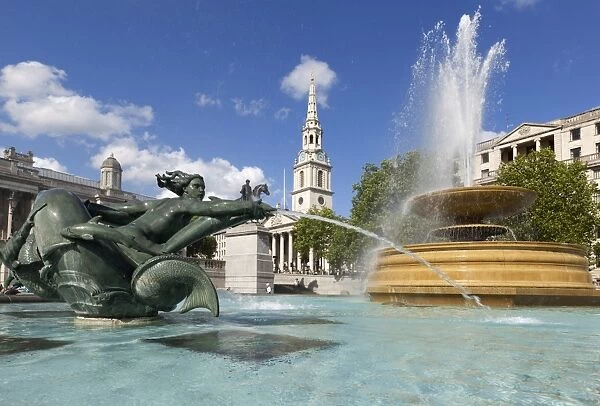 Trafalgar Square with St. Martins in the Fields church, London, England