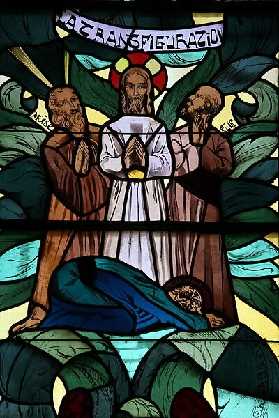 The Transfiguration in the stained glass window of Saint-Joseph des Fins church, Annecy