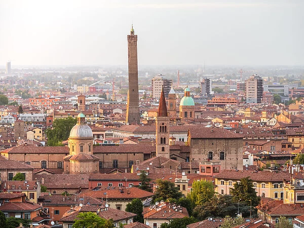 View of Bolognas cityscape from San Michele in Bosco, Bologna, Emilia Romagna, Italy