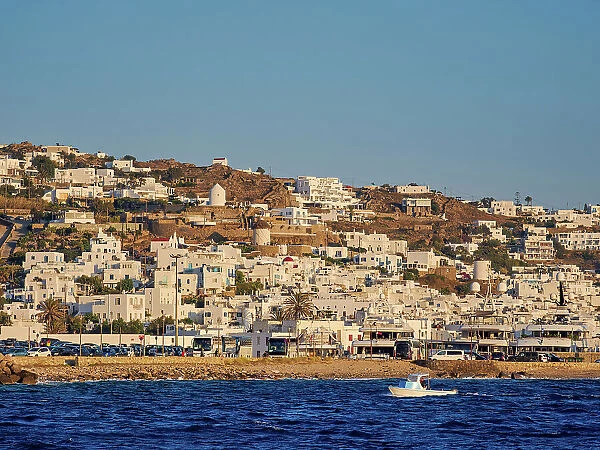 View towards Chora, Mykonos Town, Mykonos Island, Cyclades, Greek Islands, Greece, Europe