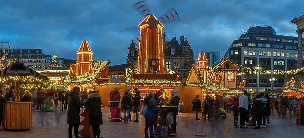 View of Christmas Market stalls in Victoria Square, Birmingham, West Midlands, England, United Kingdom, Europe