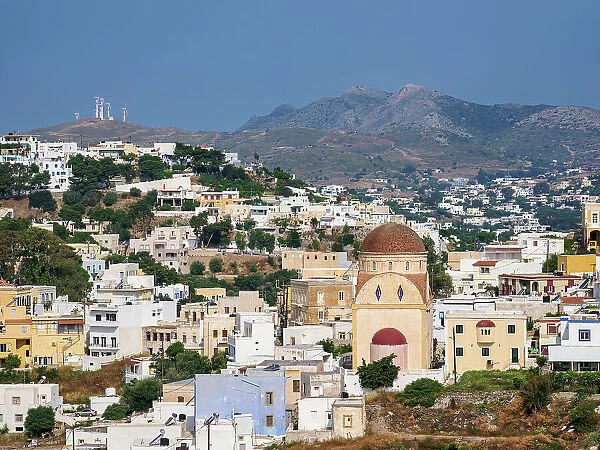 View towards the Church of Christ, Platanos, Agia Marina, Leros Island, Dodecanese, Greek Islands, Greece, Europe