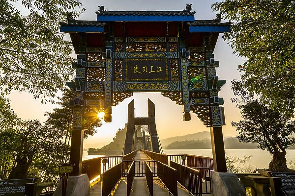 View of entrance to Shi Baozhai Pagoda on Yangtze River near Wanzhou, Chongqing
