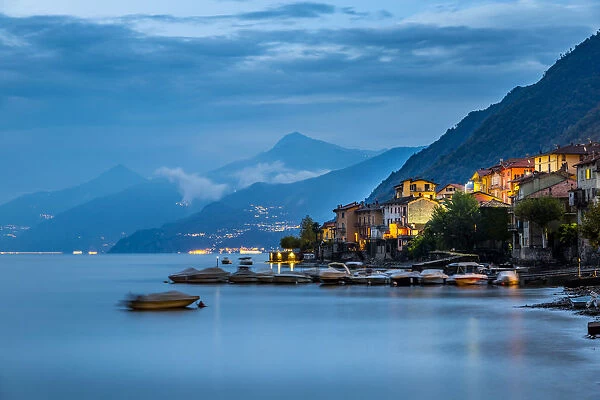 View of Lake Como from Lezzeno at dusk, Province of Como, Lake Como, Lombardy, Italy