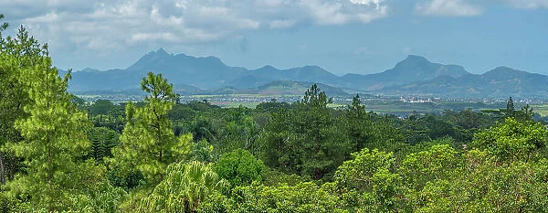 View of landscape from near the Bois Cheri Tea Estate, Savanne District, Mauritius, Indian Ocean, Africa