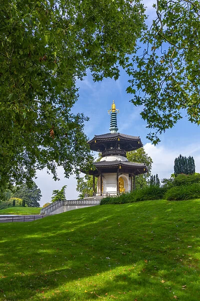 View of The London Peace Pagoda, Battersea Park, Nine Elms Lane, London, England