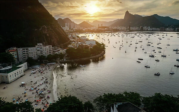 View of Praia da Urca with surrounding Botafogo Bay, UNESCO World Heritage Site, between the Mountain and the Sea, inscribed on the World Heritage List in 2012, Rio de Janeiro, Brazil, South America