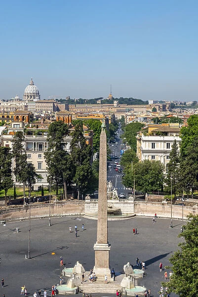 View of Rome from Pincio terrace, Villa Borghese, Rome, Lazio, Italy, Europe