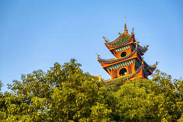 View of Shi Baozhai Pagoda on Yangtze River near Wanzhou, Chongqing, People s