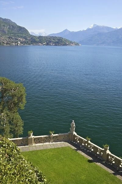 View from the terrace of 18th Century Villa del Balbianello in spring sunshine, Lenno, Lake Como, Italian Lakes, Italy, Europe