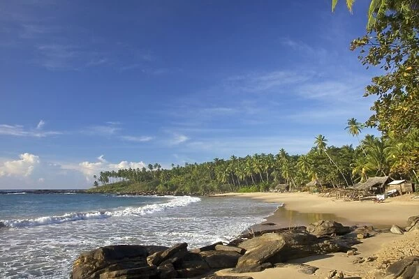 View of the unspoilt beach at Palm Paradise Cabanas, Tangalle, South coast, Sri Lanka, Asia