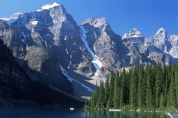 View to the Wenkchemna Peaks from the shore of Moraine Lake, Banff National Park