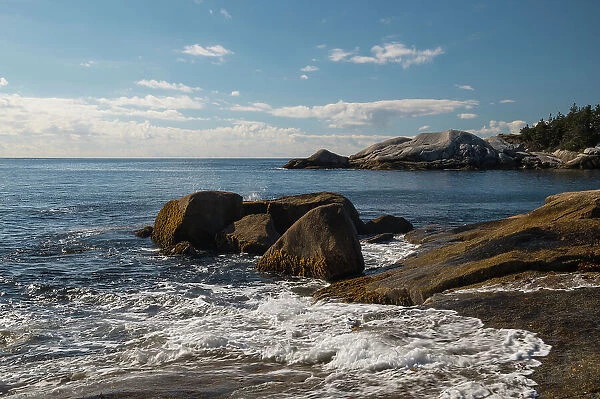 Waves crashing on rocky shore, Crystal Crescent Beach Provincial Park, Nova Scotia, Canada, North America