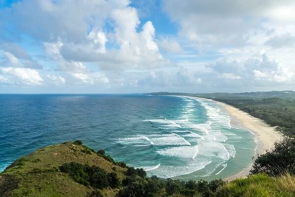 Waves as far as the eye can see along the coast of Byron Bay, New South Wales, Australia