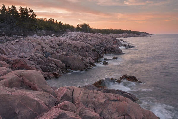 Waves and rocky coastline at sunset, Lackies Head and Green Cove, Cape Breton National