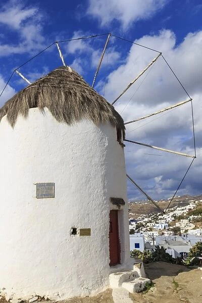 Whitewashed windmill and houses, Mykonos Town (Chora), Mykonos, Cyclades, Greek Islands