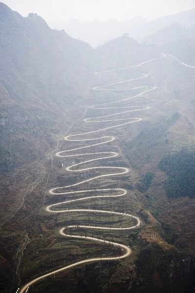 A winding mountain road, China, Asia