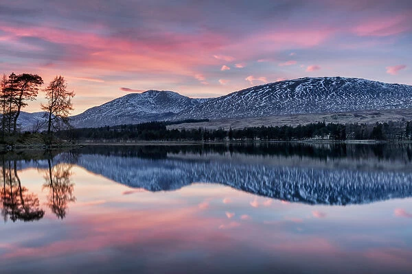 Winter sunset over The Black Mount and Loch Tulla, Argyll and Bute, Scotland, United