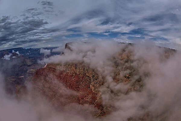 Zuni Point at Grand Canyon South Rim in the clouds viewed from Moran Point, Grand Canyon National Park, UNESCO World Heritage Site, Arizona, United States of America, North America