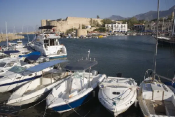 Buy Now Fort, boats and harbour, Kyrenia, North Cyprus, Mediterranean, Europe
