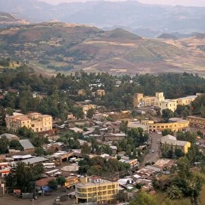 Aerial view of the town taken from Goha Hotel, Gondar, Ethiopia, Africa