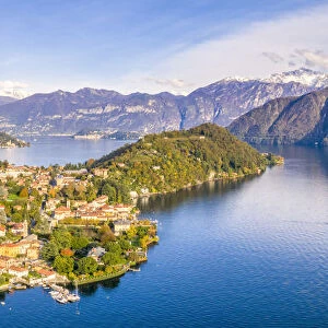 Aerial view of Tremezzina villages in autumn, Lake Como, Lombardy, Italian Lakes, Italy
