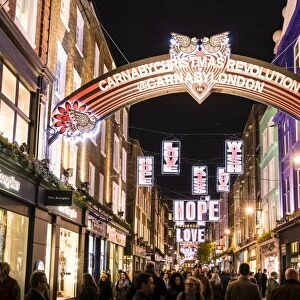 Alternative festive Christmas lights in Carnaby Street, Soho, London, England, United Kingdom