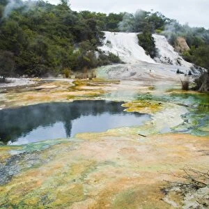 Artists Palette and Rainbow Terrace at Orakei Korako Thermal Park, The Hidden Valley, North Island, New Zealand, Pacific