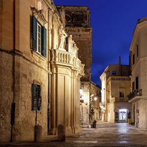 Baroque architecture of Lecce at blue hour, Salento, Apulia, Italy, Europe