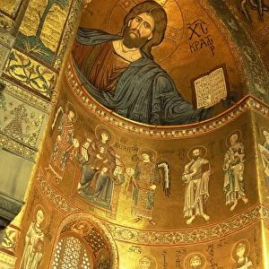 Christ Pantocrator above Madonna, angels and apostles, late 12th century mosaics in apse in the cathedral, Monreale, Sicily