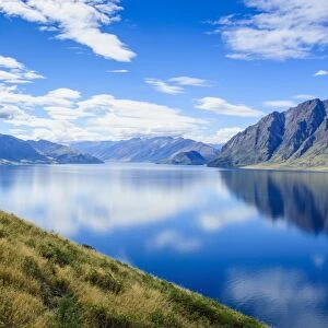 Cloud reflections in Lake Hawea, Hst Pass, South Island, New Zealand, Pacific