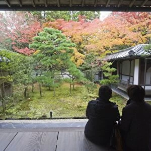 A couple contemplating the autumn colours, Koto in Zen temple dating from 1601