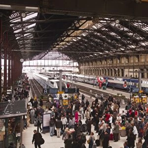 Crowds of people in the Gare de Lyon, Paris, France, Europe