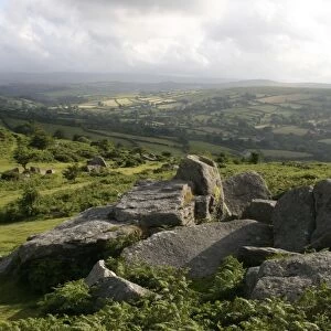 Dartmoor, view southeast from Bonehill Rocks, Devon, England, United Kingdom, Europe
