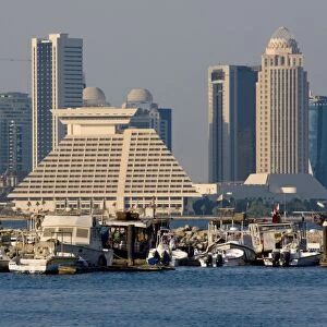 Doha Bay and city skyline, Doha, Qatar, Middle East