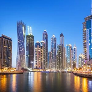 Dubai Marina skyline at night, Dubai City, United Arab Emirates, Middle East