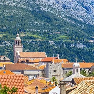 Elevated view over picturesque Korcula Town, Korcula, Dalmatia, Croatia, Europe