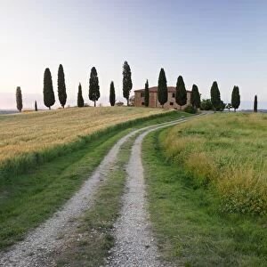 Farm house with cypress trees, near Pienza, Val d Orcia (Orcia Valley), UNESCO World Heritage Site