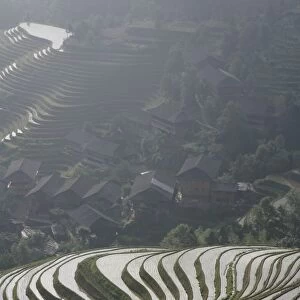 Farmer in Longsheng terraced ricefields, Guangxi Province, China, Asia