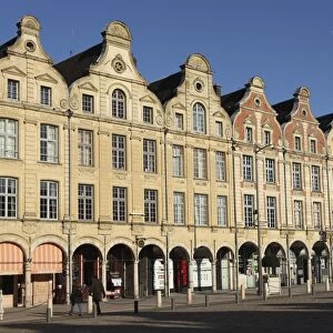 Flemish Baroque facades at the cobbled Petite Place (Place des Heros), Arras, Nord-Pas de Calais, France, Europe